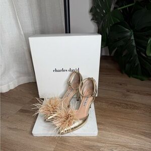 Charles David Violate Feather-Embellished d'Orsay Heels - Size 6.5